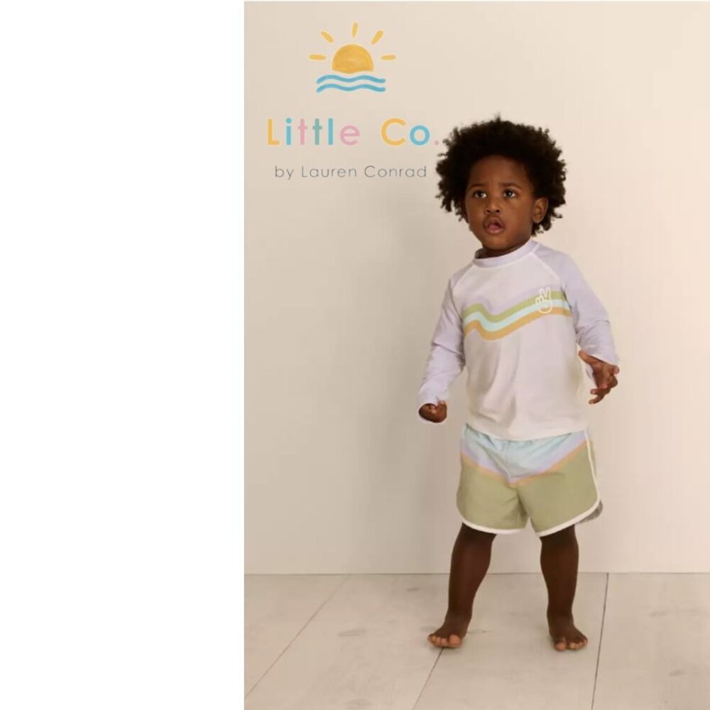 🆕 Little Co. by Lauren Conrad 18 Months Swim Shorts & Peace Rashie 2 PC SET